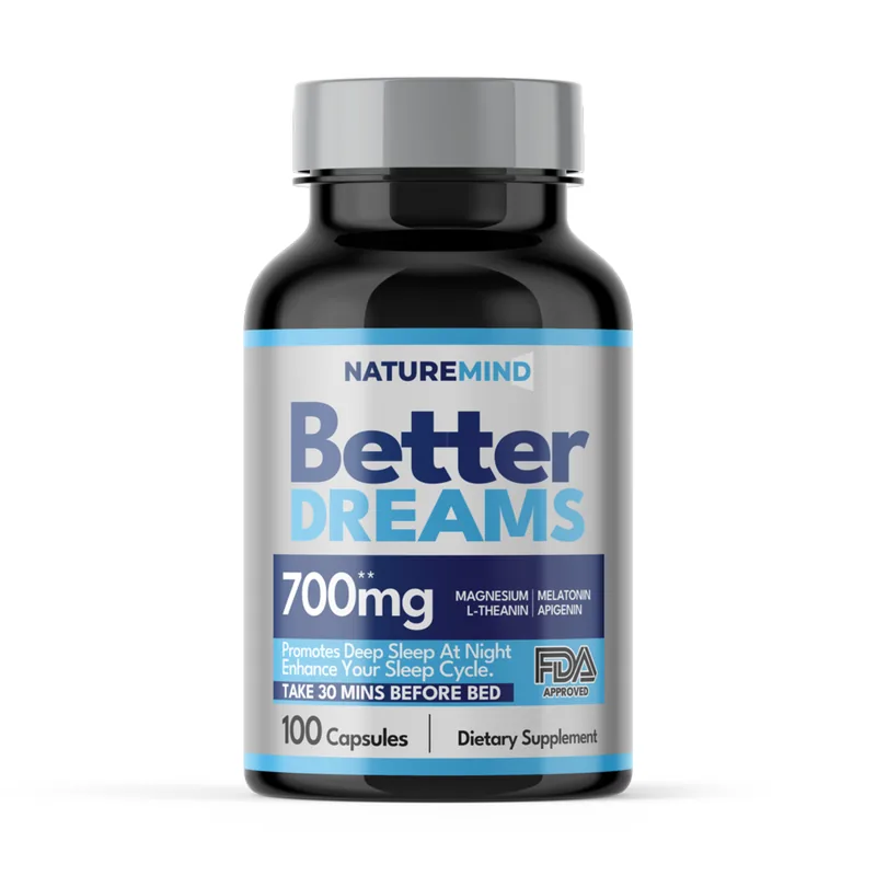 Frasco de Better Dreams, fórmula para dormir profundo, 100 cápsulas